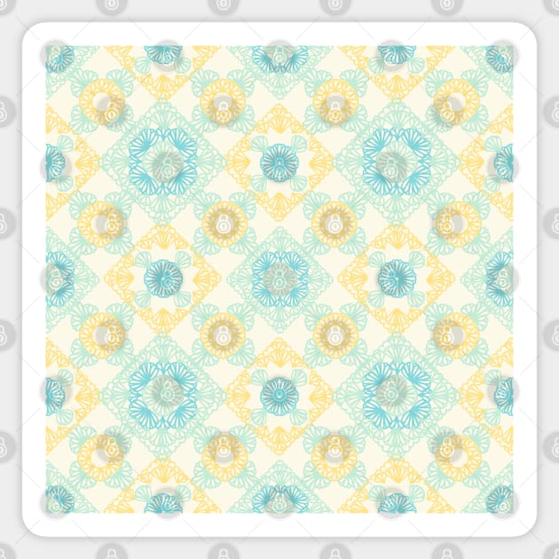 Yellow and blue granny squares over cream Sticker by marufemia